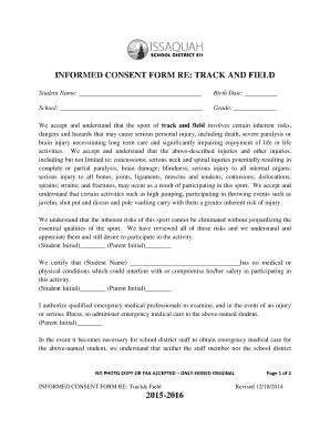 Fillable Online Issaquah Wednet 2015 2016 Informed Consent Form Re