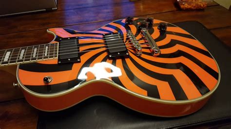 2005 Epiphone Zakk Wylde Les Paul Custom Orange Buzzsaw Buzz Saw Emg Hz Guitar Up Close Video