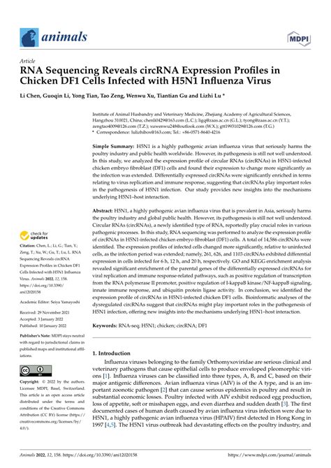 PDF RNA Sequencing Reveals CircRNA Expression Profiles In Chicken DF1