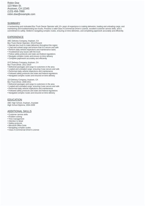 Box Truck Owner Operator Resume Sample Template Free