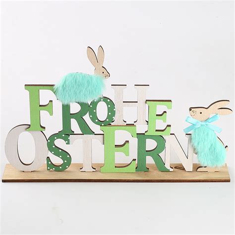 YIEUR 1 Stück Ostern Schriftzug Holz groß Aufsteller mit Osterhasen