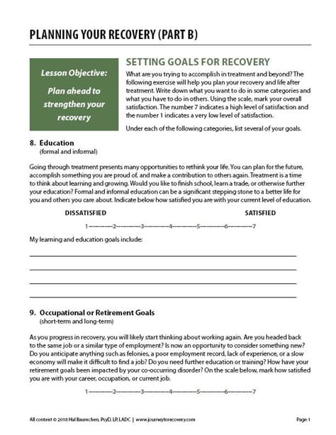 Planning Your Recovery Part B Cod Worksheet Journey To Recovery