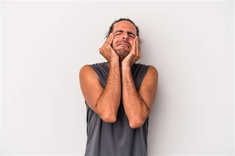 Premium Photo Young Caucasian Man Isolated On Gray Background Whining