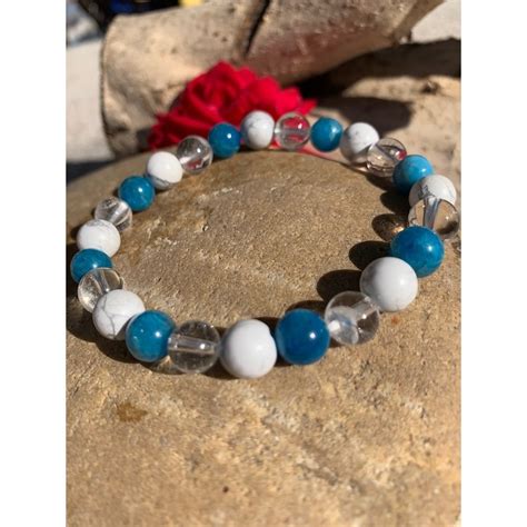 Bracelet Minceur Howlite Blanche Apatite Et Cristal De Roche