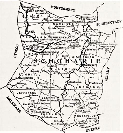 Map Showing Towns Townships Roads And Rivers Schoharie County