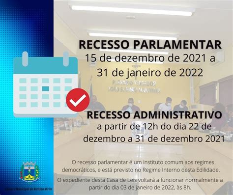 COMUNICADO Recesso Parlamentar e Administrativo Câmara Municipal de