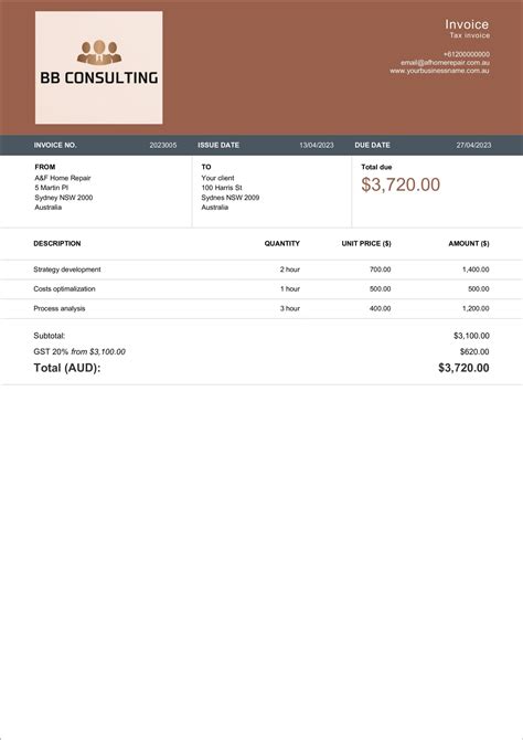 Free Professional Consulting Invoice Templates Billdu