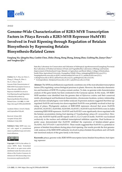 Pdf Genome Wide Characterization Of R2r3 Myb Transcription Factors In