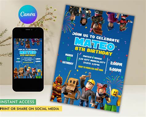 Invitación de Roblox Invitación de cumpleaños de Roblox Etsy México