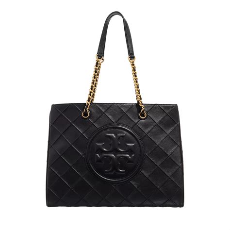 Tory Burch Fleming Soft Chain Tote Black Shopping Bag