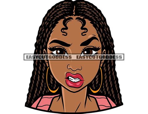 Black Woman Twisted Hair Snarky Look Head Face Only Brown Eyes Red