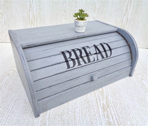 Grey Bread Bin Wooden Bread Box Modern Farmhouse Breadbox Roll Etsy