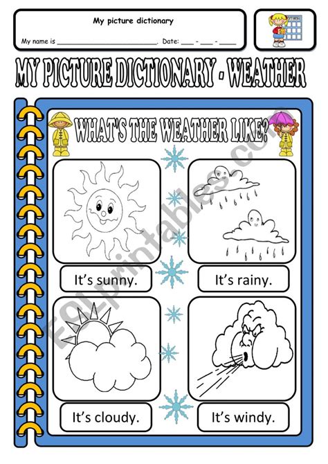 Pictionary Weather ESL Worksheet By Raquelfagundes