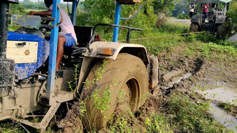 Swaraj Fe Stuck In Heavy Mud Pulling Swaraj Fe Power Tractor