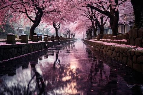 Premium Ai Image Cherry Blossom Garden Generative Ai