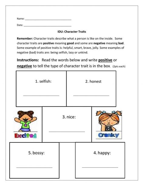 Character Traits Worksheet Nd Grade