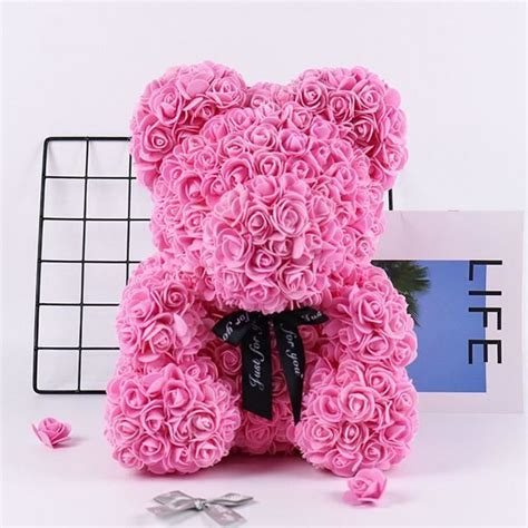 FLEUR SECHEE Pink Ours En Roses Immortelles 20cm Cadeau De Nouvel An