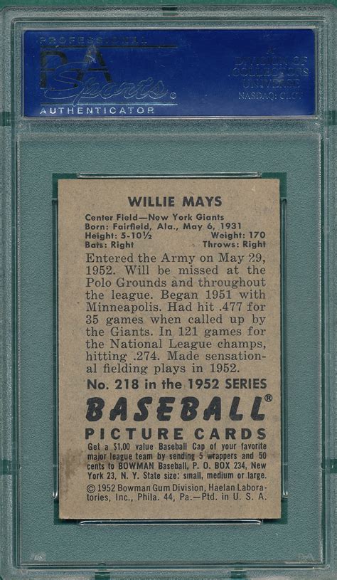 Lot Detail 1952 Bowman 218 Willie Mays PSA 5