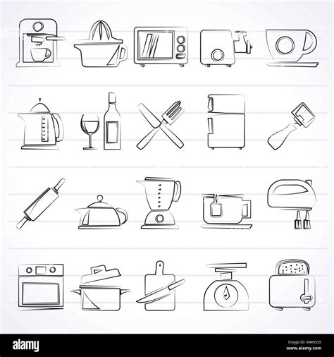 Kitchenware Objects And Equipment Icons Vector Icon Set Stock Vector