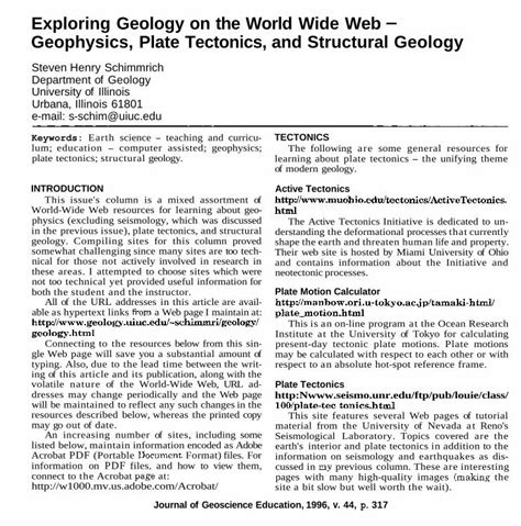 Pdf Exploring Geology On The World Wide Web Geophysics Plate