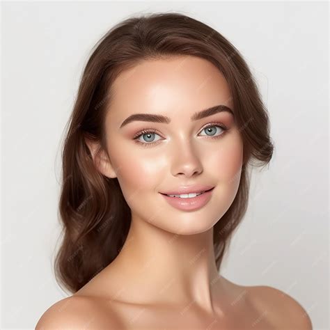 Premium Ai Image A Woman With Brown Hair And A Pale Skin Looks Into The Camera