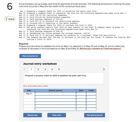 Solved Kiona Company Set Up A Petty Cash Fund For Payments Chegg