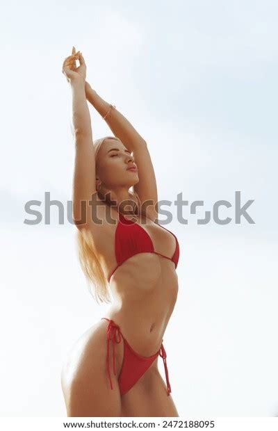 High Quality Photo Blonde Woman Red Bikini Stock Photo 2472188095 Shutterstock