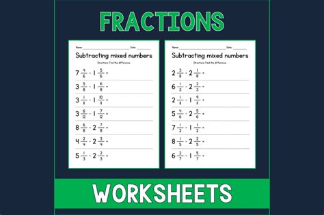 Subtracting Mixed Numbers Worksheets Graphic By Atlasart · Creative Fabrica