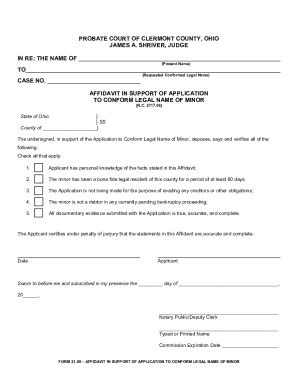 Fillable Online Probatejuvenile Clermontcountyohio Affidavit In Support