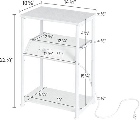 Labcosi White Side Table With Charging Station Bedside Nightstand With