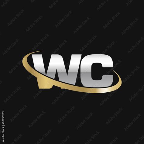 Initial Letter Wc Overlapping Swoosh Ring Logo Silver Gold Color On