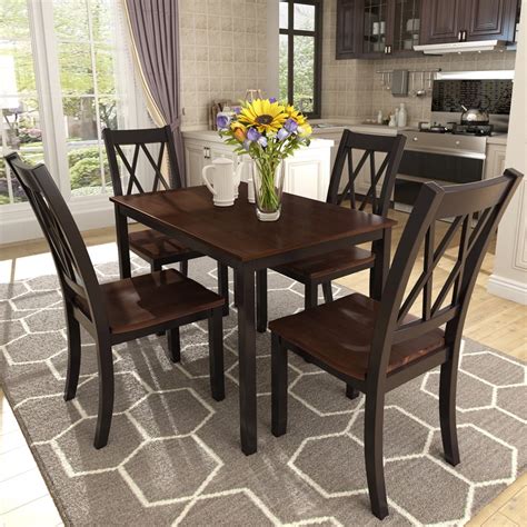 5 Piece Kitchen Table Set Modern Dining Table Sets With Dining Chairs For 4 Heavy Duty Wooden