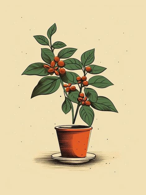 A Drawing Of A Plant With A Pot With Berries On It Premium Ai