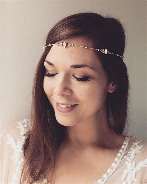 Boho Rose Gold Crystal Halo Circlet Forehead Head Band Festival Style