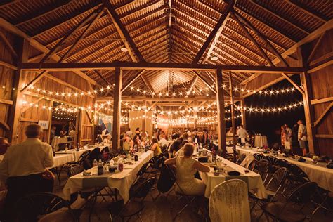 Rustic Barn Reception With String Lights