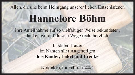 Traueranzeigen Von Hannelore B Hm Abschied Nehmen De