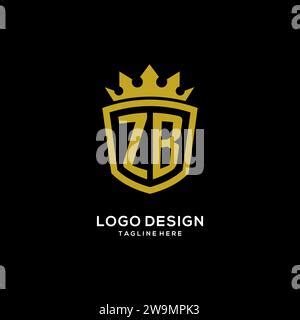 Luxury Zb Logo Monogram Shield Shape Monoline Style With Gold Color And