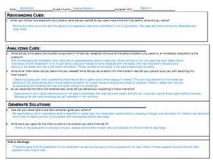 Sara Lin Pre Sim Clinical Judgment Worksheet CLINICAL JUDGMENT