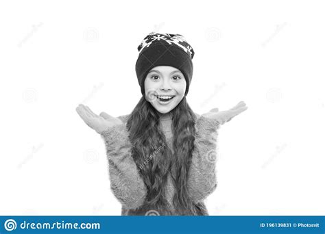 Girl Long Hair Wear Fur Hat White Background Winter Shampoo And