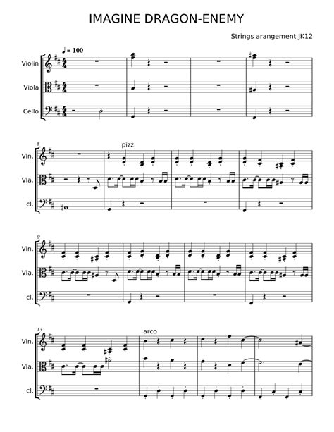 Enemy Imagine Dragons Sheet Music For Violin Cello Nyckelharpa Mixed Trio