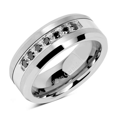 8mm Mens Tungsten Ring Black Cz Inlay Wedding Band Titanium Color Size