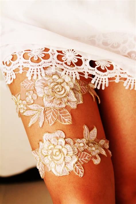 Wedding Garter Set Bridal Garter Set Rose Gold Ivory Lace Garters