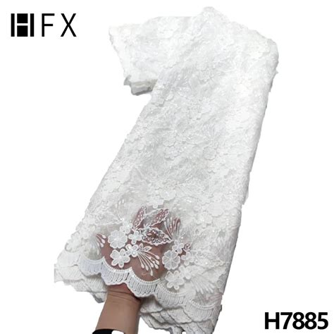 Hfx White African Sequin Lace Fabric High Quality Embroidered