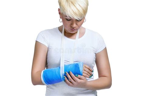 Woman Holding Painful Broken Arm Stock Photo Image Of Hospital