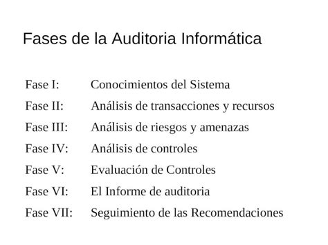 PPT Fases de la Auditoria Informática Fase I Conocimientos del