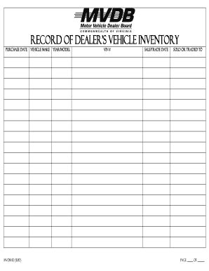 Fillable Online Mvdb Virginia Record Of Dealer S Vehicle Inventory Fax