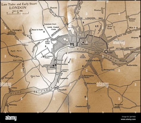 An Old Map Showing The City Of London In Late Tudor And Early Stuart Time