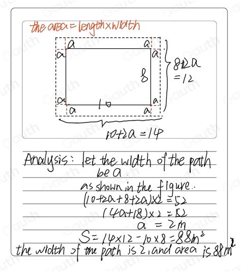 Solved: A garden measures 10m long and 8m wide. A path of uniform width ...