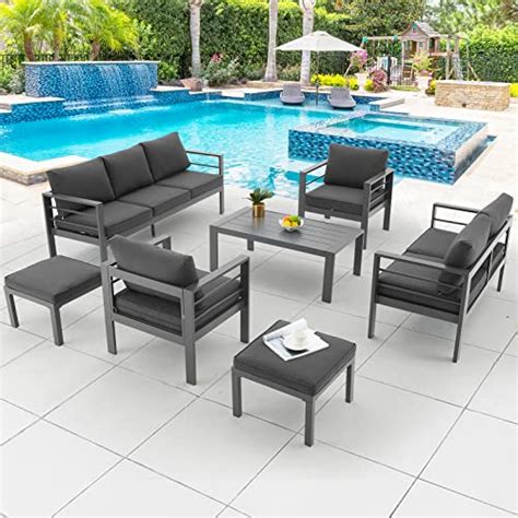 AECOJOY Aluminum Outdoor Furniture Set With Ottomans 7 Piece Garden