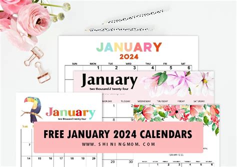 Printable January Calendar Free One Caria Corrina